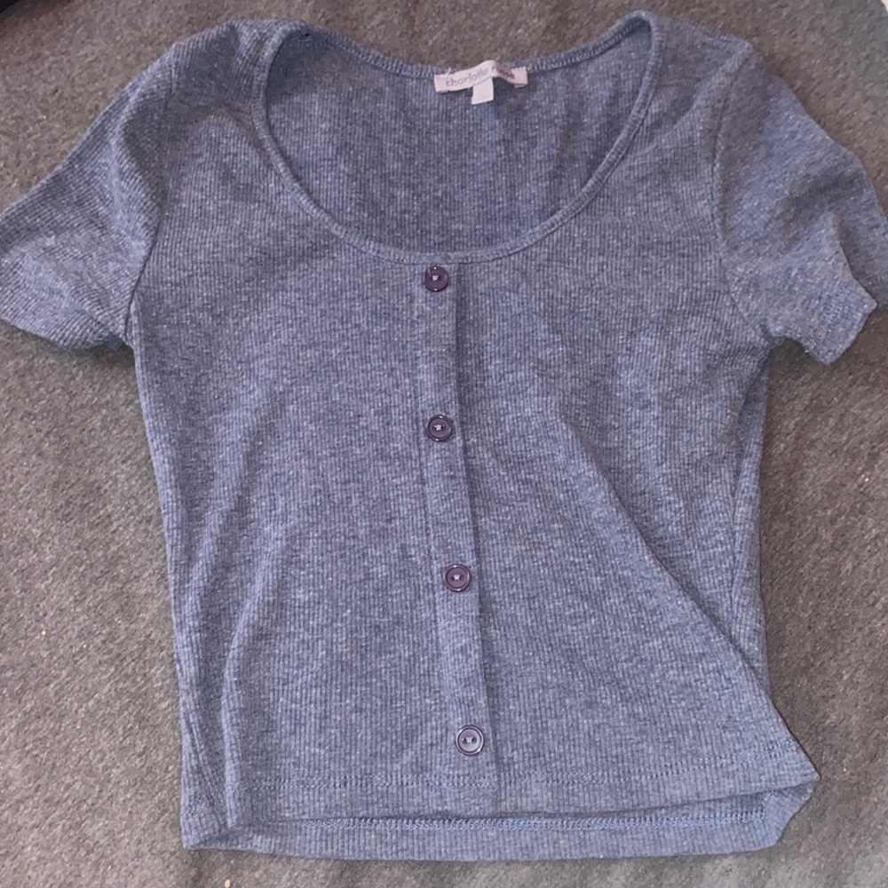 A crop top that is a dark blue XS with buttons!